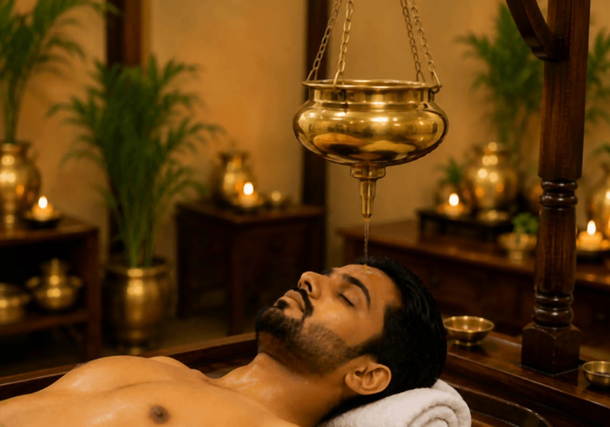 Sirodhara forehead oil flow
